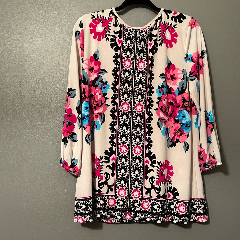 NWT JM Collection Sz Medium Mosaic Boho Floral Nude Pink 3/4 Sleeve Blouse Top! - Picture 10 of 10